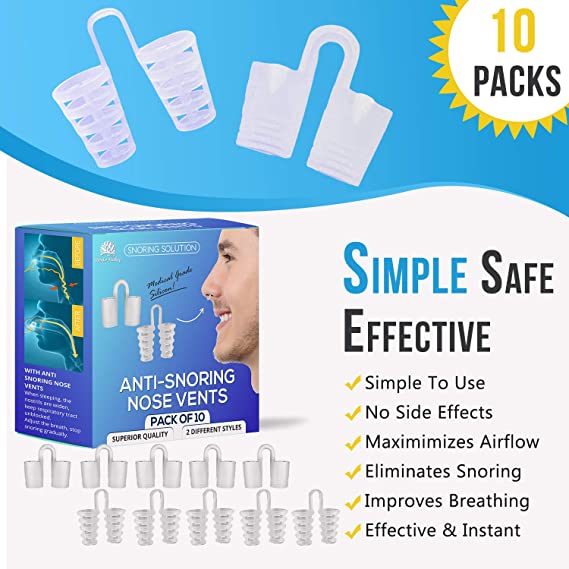 Snoring Solution Anti snoring Nose Vents - 10 Pack Nose Vent - Set of 10 Stop snoring Nasal dilators to Ease Breathing - Anti Snoring - Natural & Comfortable Healthy Sleep - Fast Safe Snore Relief - wonderlivingus